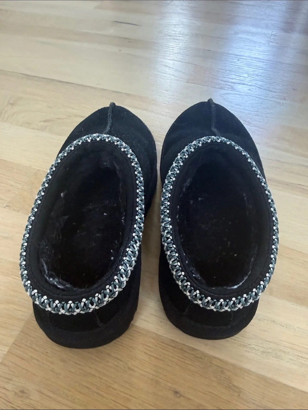 UGG Black Suede Slip-On Clog with Braided Collar